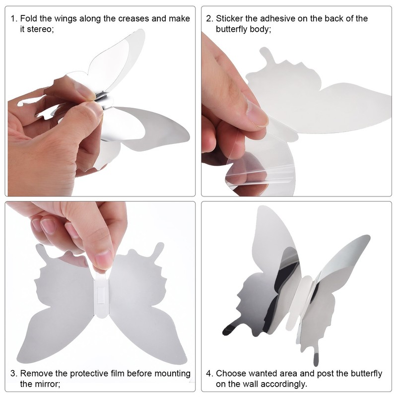 BBTO 36 Pieces DIY Mirror Butterfly Combination 3D Mirror Wall