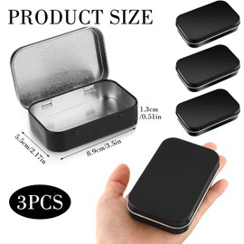 Tyqour 3pcs Rectangular Small Tins with Lids Tin Boxes Tins Container Metal Empty Hinged Tin Storage Boxes for Candy Key Earrings(Black)