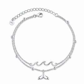 DAYLINLOVE Wave Bracelets 925 Sterling Silver Two Layered Mermaid Tail Bracelet Ocean Wave Jewelry Summer Beach Sea Gifts for Women Teen Girls