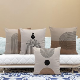 Abstract Boho Sun Rainbow Geometric Arches Art Black and Beige Mid Century Modern Reversible Throw Pillow Cover Decor for Bohemian Home Decor,Boho Gifts for Women Teen Girls,18x18 Inches Set of 4