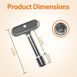 VIDABTE P1300-PART-13-KEY Fire Hydrant Wrench, Water Spigot Key for Wall Hydrant Faucets Valves and Outdoor Hose Valves, Water Shut Off Tool Key 3/8'' Square Socket