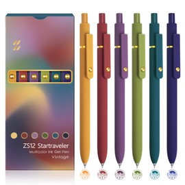 YOXMJDB 6 Pcs Color Pens for Journaling 0.5mm Fine Point Colored Gel Ink Pen, Smooth Writing Colorful Pens for Note Taking, Office & School Supplies, Vintage Gold Aesthetic, Gift Set for Women & Men