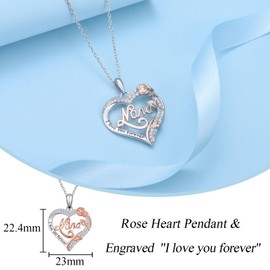 VOSAP Nana Gifts, S925 Sterling Silver Rose Flower Necklace Jewellery Present, Perfect Christmas Mother’s Day Birthday Gift for Nana from Grandchildren