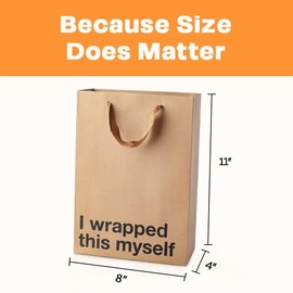 Funny Gift Bag 11 x 8 x 4 inch – Brown Kraft Paper Bag with I Wrapped this myself' Print – Gag Gift Wrap for Birthdays, Holidays, Office Parties – Party Gift Wrap for Mother's Day, Father's Day