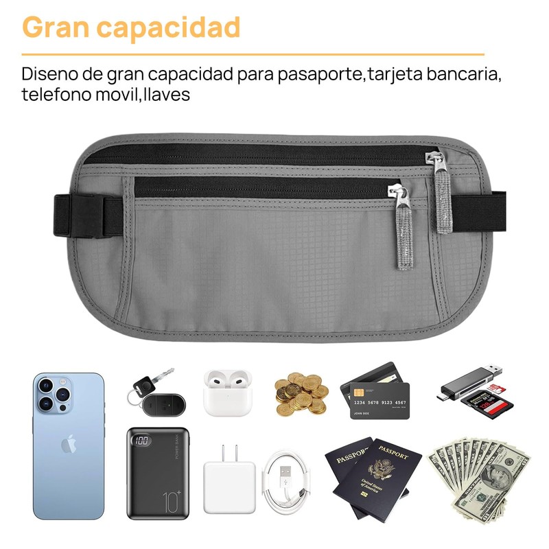 Riñonera de Viaje con Bloqueo RFID, Riñonera con Cremallera Invisible