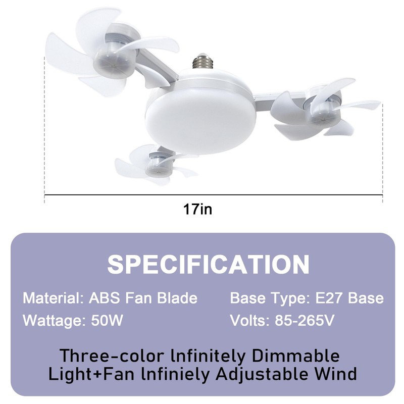 amgolibi Socket Fan Light with Remote, Screw in Ceiling Fan,
