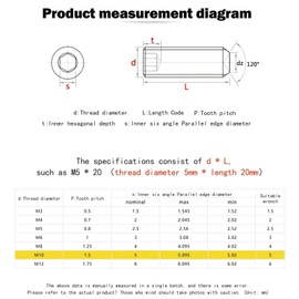 M10-1.5 x 50mm Hex Socket Set Grub Screws,Headless Cup Point,Flat Point Grub Bolt,Internal Hex Drive,304 Stainless Steel,Headless Concave End,Metric External Thread,for Towel Rack Door Knob 4 Pcs