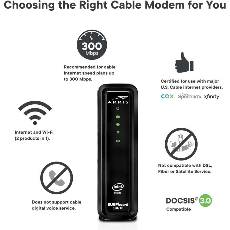 ARRIS SURFboard SBG10 DOCSIS 3.0 16x4 Gigabit Cable Modem &