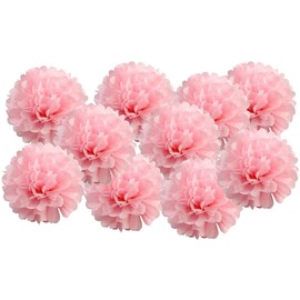 Pack of 10 Tissue Paper Pom pom Flower Ball Pompom Party Decoration Indoor Outdoor (Baby Pink, 6" (15 cm))