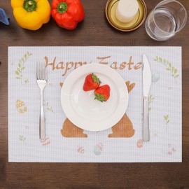 Banchif Easter Placemats Washable Set of 6, Easter Eggs with Flowers Cartoon Rabbit Table Decoration Easter Spring Banquet Placemats Holiday Party Decor Placemats Seasonal Place Mats Easter Place Mats