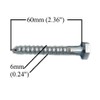 M6 Coach Screws Hex Head Width 10mm Half Thread Zinc