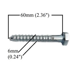 M6 Coach Screws Hex Head Width 10mm Half Thread Zinc Plated Steel Wood Screw Hexagon Lag Bolts Silver Long 6mm x 60mm (2.36" x 0.24") Box of 15 pcs