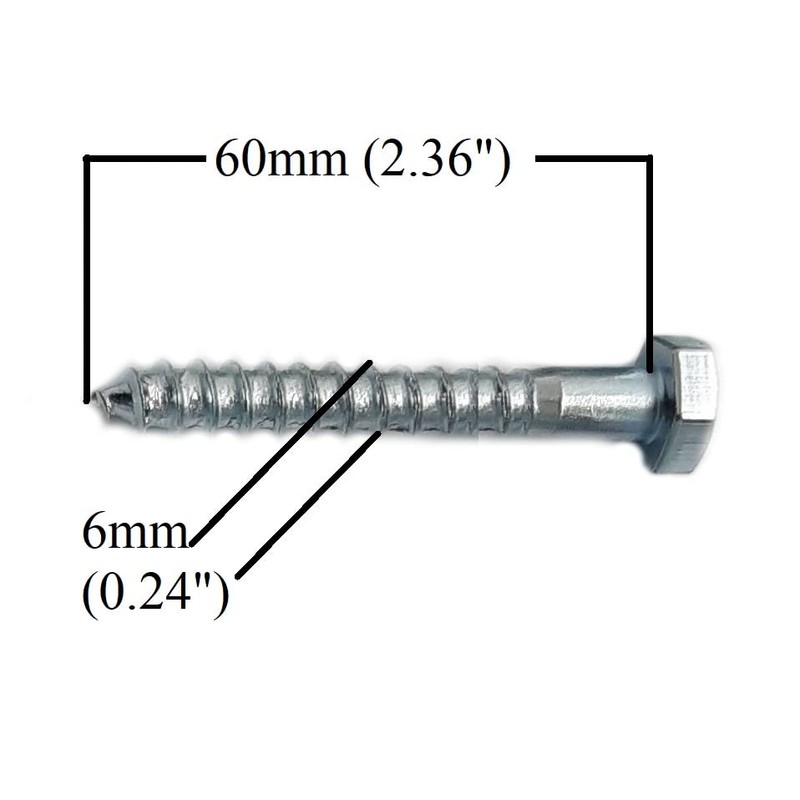 M6 Coach Screws Hex Head Width 10mm Half Thread Zinc