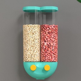 2 Grid Cereal Dispenser Wall Mounted, Dry Food Dispenser, Dry Food/Solid Grain Organizer, Rice dispenser for Kitchen, 2.5L Storage Container, Press-type Food Dispensing Moisture-proof Seal (Green)