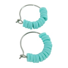 Summerfield Collection 15mm Stainless Steel Polymer Clay Katsuki Bead Hoop Earrings (Aqua Blue)