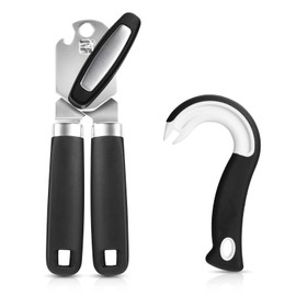 Good Grips Soft-Handled Manual Can Opener & Ring Pull Can Opener, Rust Proof Oversized Handheld Easy Turn Knob, Large Lid Openers, Ring Pops Top Tab Puller, Black