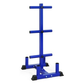 CAP Barbell Olympic Bumper Plate Tree Rack with 6 Weight Plate Posts and 4 Barbell Storage Holders – Heavy-Duty Steel Gym Organizer for Olympic Plates and Bars - Blue