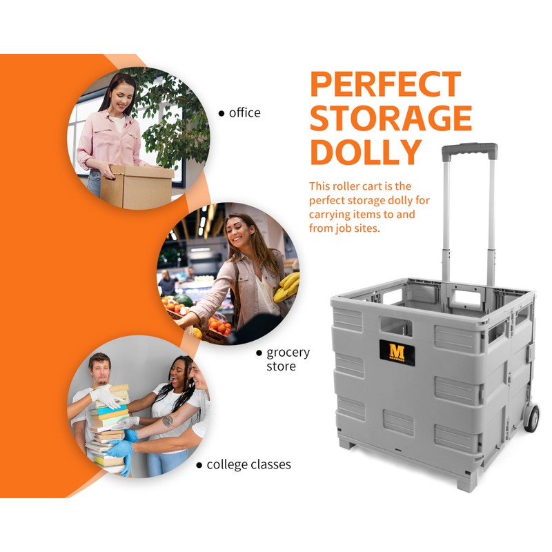 MaxWorks 50876 Collapsible Gray Rolling Folding Dolly Grocery Cart -