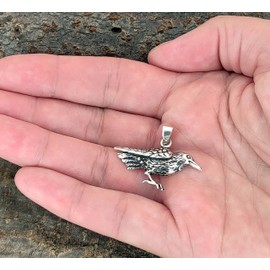 Kiss of Leather Raven Pendant 925 Sterling Silver No. 233, Sterling Silver, No Gemstone