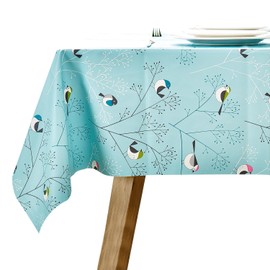 LOHASCASA Vinyl Tablecloth Oblong Plastic Wipeable Heavy Duty Waterproof Spillproof Vynle Oilcloth PVC Tablecloths BBQ Cyan Bird 54 x 84 Inch