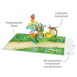 papercrush® Pop-Up Card Good Wishes 3D New Year Card 2024, Birthday Card with Bicycle & Flowers for Girlfriend, Wife or Mum, Courage Card for Illness for Adults
