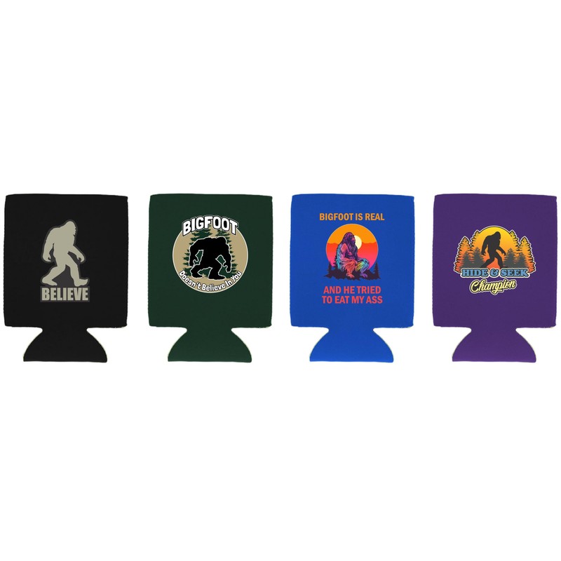 Bigfoot Funny Can Coolie Designs 4 Pack