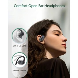 Generic Wireless Open Ear Headphones Bluetooth Sport Headphones with Earhook for Long Time Playback IPX7 Waterproof Headsets with Mic and Charging Case for Sports Running Workout, Black