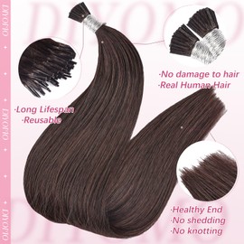 DIYOMO I Tip Hair Extensions - Human Hair, #2 Dark Brown 18 Inch For Women Soft & Natural Straight Stick Itip Human Hair Extensions 50g 60s