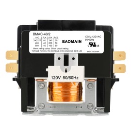 Baomain AC Contactor, 2 Pole 40A Heavy Duty Air Conditioner Condenser Compressor Contactor, BMAC-40/2 HVAC Contactors Replacement UL Listed (120, Volts (AC))