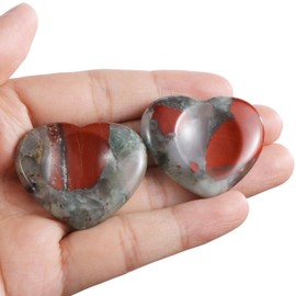 Artistone 2Pcs Africa Bloodstone Heart Thumb Worry Stone Healing Crystals Pocket Heart Love Palm Stones for Anxiety Stress Relief Meditation Massage Therapy
