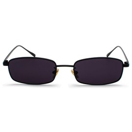 RUNHUIS Retro Classic Small Rectangle Sunglasses Men Women Vintage Slim Rectangular Metal Frame Glasses (Black/Grey)