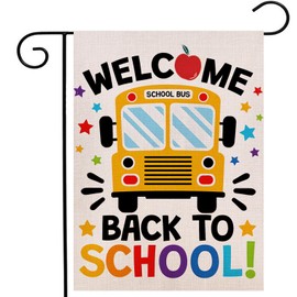 Welcome Back to School Garden Flag 12.5x18 Inch Double Sided, Appe School Bus Yard Outdoor Decoration