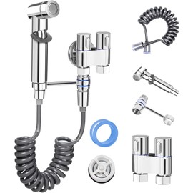 TAGNEFLOR Válvula De Control Doble 1 En 2 Salidas,Grifo multifunción De Inodoro,Con ducha,soporte y grifo dispensador,Adecuado para lavabos,inodoros,bidés y duchas (Plata (color))