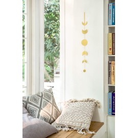Mkono Moon Phase Wall Hanging Metal Boho Home Decor Vertical Chic Moon Garland for Dorm Nursery Bedroom Living Room Apartment Office, Decorative Wall Art for Girls Mom, Gold