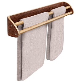 Solid Wood Bamboo Double Towel Bar - Double Towel Rack - Double Towel Bar for Bathroom Wall - Dual Towel Rack - Double Towel Racks for Bathroom - Water Resistant Bamboo Rods