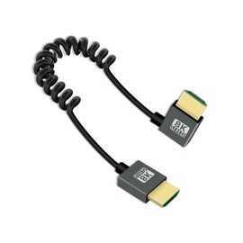 YANBORONSN 8K HDMI Coiled Cable 2.2 ft, 90 Degree Short HDMI to HDMI Cable, Spring Spiral HDMI 2.1 Cable 8K @ 60Hz, 48 Gbps, for Camera/TV/Capture Cards/Tablet (Left)