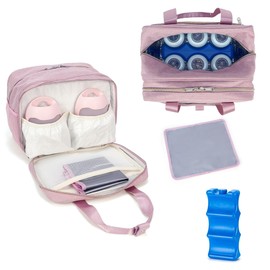 GEMIU Breastmilk Cooler Bag with Ice Pack,Fits 6 Baby Bottles Up to 9 Ounce Breast Milk Cooler Travel Bag Compatible with Wearable Breast Pumps & Accessories for Nursing Mom Daycare Pink