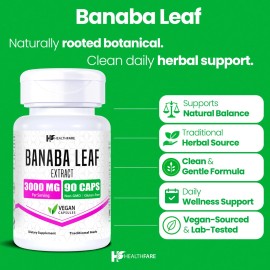 Healthfare Extracto de Hoja de Banaba 3000 mg | 90 Cápsulas Veganas | Sin Gluten | Sin OGM