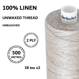 Fine Linen Unwaxed 38 tex x 2 Natural 2 PLY Thread 500m Spool 100% Linen Leno Grey