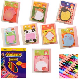 24 Pack Sticky Notes and 24 Colouring Pencils Set, 480 Sheets Sticky Notes for Children, Cartoon Cute Sticky Notes, Cute Animal Sticky Notes, Small Pads for Students, Party Bags, Children's Birthday