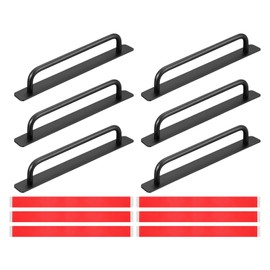sourcing map 6Pcs Barn Door Handles, 244mm / 9.6 Inch Length Hole Center Sliding Gate Door Pull Handle Aluminum Alloy Cabinet Handles with Base for Kitchen Bathroom Wardrobe Closet (Black)