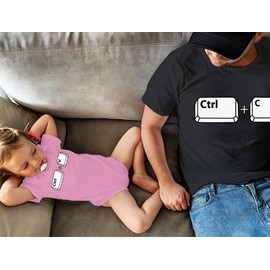 Ctrl C Ctrl V Dad and Son Daughter Matching Shirts Copy Paste Fathers Day Dad Shirt and Baby Bodysuit Set Dad Black Large/Baby Pink 12M (6-12M)