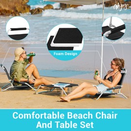 #WEJOY 2 Pack Beach Chairs and Table Set Folding Low Beach Chairs for Adults Lightweight Beach Chair with Carry Bag for Outdoor Beach Lawn Camping Picnic Blue Beach Chair & Table Set