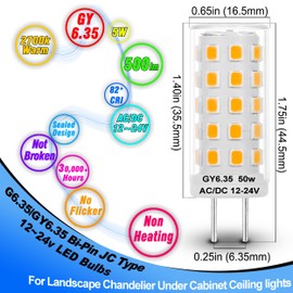 Heifymi GY6.35/G6.35 5W LED Bulb AC/DC 12-24V Warm White 2700K JC Type Bi-Pin Base 50W Halogen Bulb Equivalent for Pendant Chandelier Landscape Lighting Desk Lamp Accent Light, Non-Dimmable, 5 Pack