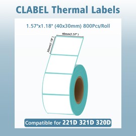 CLABEL 1.57"x1.18" Label Maker Tape 221D Label Print Paper Standard Laminated Office Oil Proof Tearproof Labeling Tape for Address, Logo, Shipping, Barcodes,QR Code (800 Labels/Roll,1 Roll)