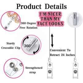 I'm Nicer Than My Face Look Funny Nurse Badge Reel Retractable for Nurses Pink Healthcare Nursing Badge Holder CNA RN Medical MA Student Badge Clip ID Card Hospital Fun Nurse Accessories for Work
