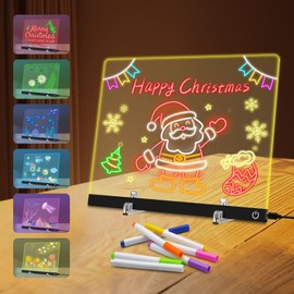 LED Note Board with 6 Colors, 11.8 X 7.9 4 Light Modes & Touch Control, Light Up Acrylic Dry Erase Board with Invisible Stand, 7 Markers, Message Board for Room, Office, Holiday Gift