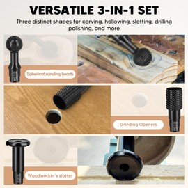 Angle Grinder Wood Carving Tools 3Pcs, Spherical Rotary Grinding Head Angle Grinder Attachments Power Carving Tools for Woodworking Slotting Polishing & Grinding for 115/125 Angle Grinders M14 Thread