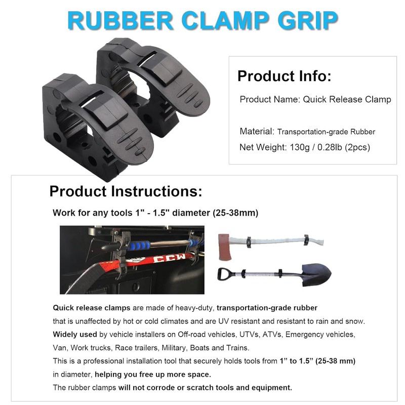 2PCS Quick-Release Shovel Holder for Truck Off-Road Tool Grip, Adjustable