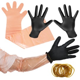 Nirvany 50 Pairs Field Dressing Gloves Deer Hunting Gutting Gloves with Long and Short Dressing Gut Mittens Combo Pack Hunting Cleaning Accessories -50 Pairs Orange